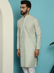 Men's Jacqard Silk Green Long Kurta