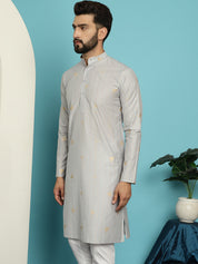 Men's Jacqard Silk Grey Long Kurta