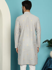 Men's Jacqard Silk Grey Long Kurta