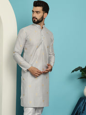 Men's Jacqard Silk Grey Long Kurta