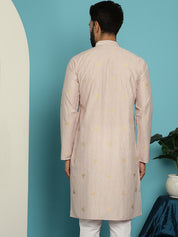 Men's Jacqard Silk Peach Long Kurta