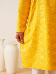 Men's Cotton foil printed Mustard Kurta