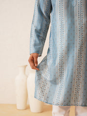 Men's Cotton Silk Printed Teal Blue Kurta