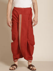 Sojanya (Since 1958), Men's Cotton Maroon With Multi Border Stitched Dhoti