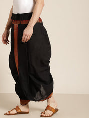 Sojanya (Since 1958), Men's Cotton Black & Red With Gold Border Stitched Dhoti