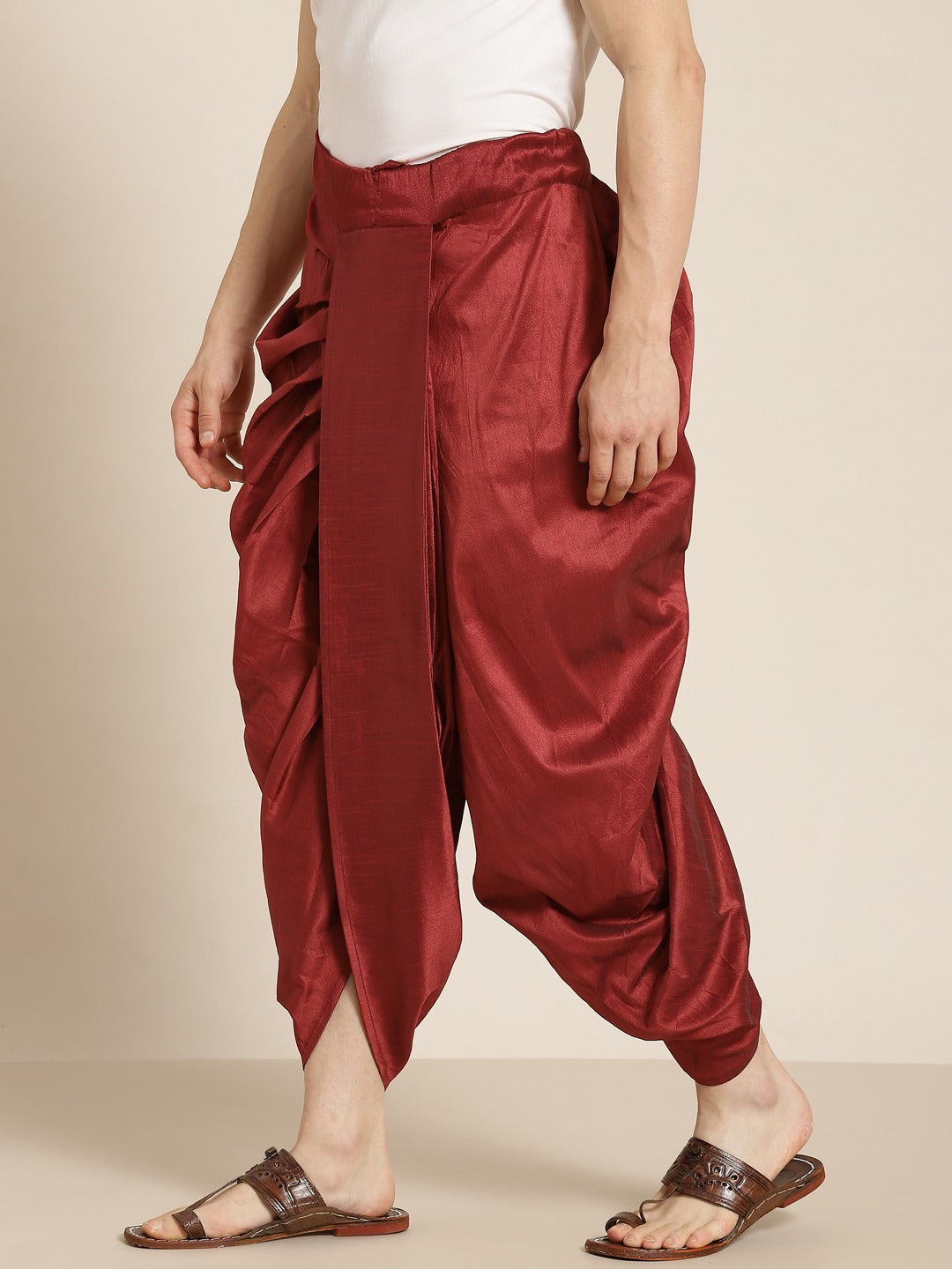 Sojanya (Since 1958), Men's Silk Blend  Maroon Stitched Dhoti