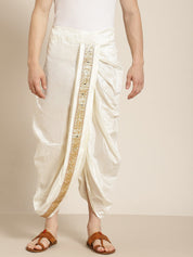 Sojanya (Since 1958), Men's Silk Blend Off White Embroidery Stitched Dhoti