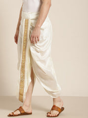 Sojanya (Since 1958), Men's Silk Blend Off White Embroidery Stitched Dhoti