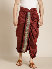 Sojanya (Since 1958), Men's Silk Blend Maroon Embroidery Stitched Dhoti