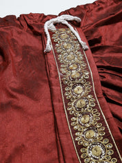 Sojanya (Since 1958), Men's Silk Blend Maroon Embroidery Stitched Dhoti