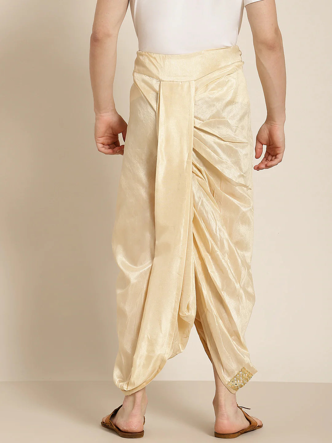 Sojanya (Since 1958), Men's Silk Blend Beige Embroidery Stitched Dhoti