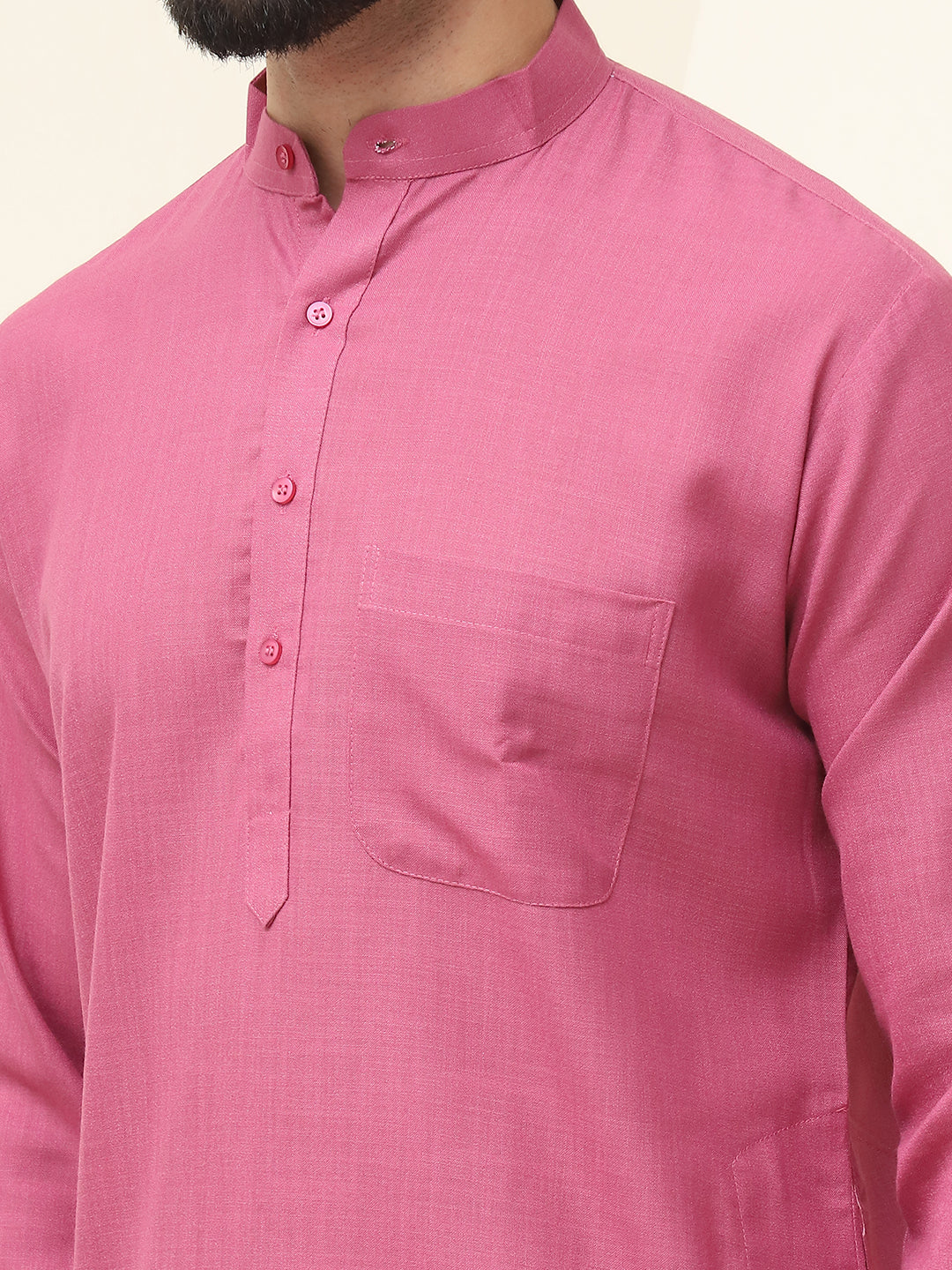 Men's Cotton Blend Dark Coral Kurta With White Churidar Pyjama