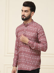 Men's Pure Cotton Brown Printed ONLY Short Kurta