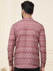 Men's Pure Cotton Brown Printed ONLY Short Kurta