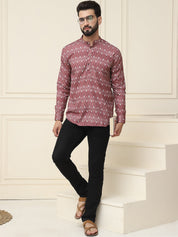 Men's Pure Cotton Brown Printed ONLY Short Kurta