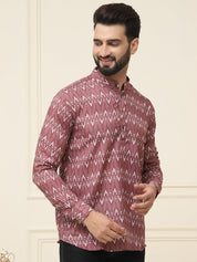 Men's Pure Cotton Brown Printed ONLY Short Kurta