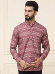 Men's Pure Cotton Brown Printed ONLY Short Kurta