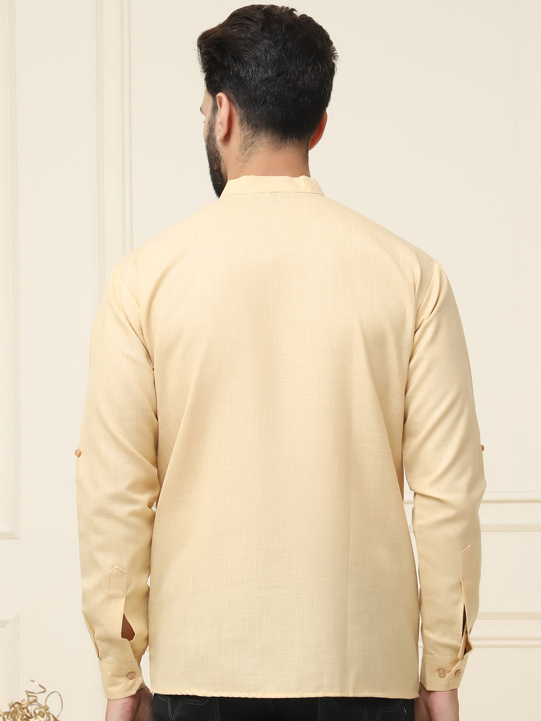 Men's Cotton Blend Light Gold Solid ONLY Short Kurta