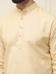 Men's Cotton Blend Light Gold Solid ONLY Short Kurta