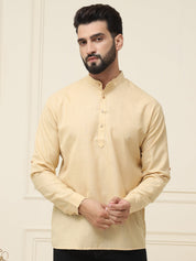 Men's Cotton Blend Light Gold Solid ONLY Short Kurta