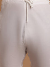 Sojanya Men's Cotton Green Kurta and White Pyjama Cream Nehrujacket Set