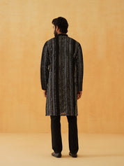 Men's Georgette sequinned embroidered Black Kurta with Black Trouser