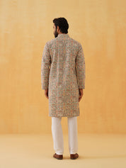 Men's Georgette Kashmiri Multi Embroidered Green Kurta with White Trouser