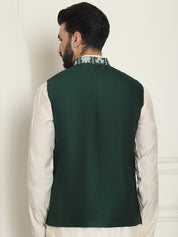 Men's Premium Silk Box Embroidered Green Nehru Jacket