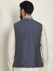 Men's Premium Silk Box Embroidered Grey Nehru Jacket