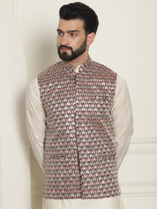 Men's Premium Silk Multi Colored Embroidered Maroon Nehru Jacket