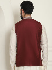 Men's Premium Silk Multi Colored Embroidered Maroon Nehru Jacket