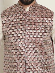 Men's Premium Silk Multi Colored Embroidered Maroon Nehru Jacket