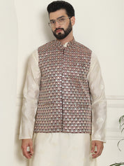 Men's Premium Silk Multi Colored Embroidered Maroon Nehru Jacket