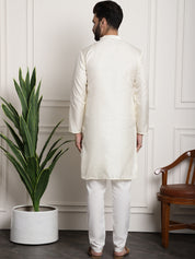 Men's Off-White Jacquard Silk Long Kurta