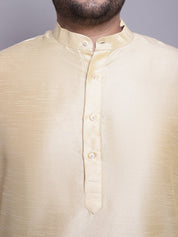 Men's Silk Gold Kurta &Pyjama Beige Emb Nehrujacket Set