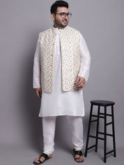 Men's Silk Blend Cream Kurta & Pyjama With Emb Nehrujacket