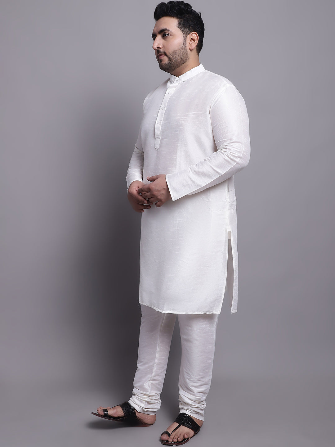 Men's Silk Blend Cream Kurta & Pyjama With Emb Nehrujacket