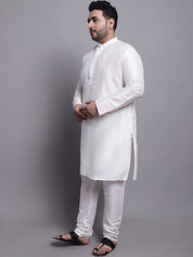 Men's Silk Blend Cream Kurta & Pyjama With Emb Nehrujacket