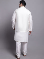 Men's Silk Blend Cream Kurta & Pyjama With Emb Nehrujacket