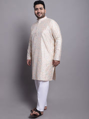 Men's Silk Blend Cream Kurta and Cream Pyjama With Cream Emb Nehrujacket