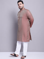 Men's Silk Blend Maroon Kurta & Beige Emb Nehrujacket With White Pyjama