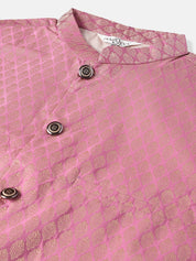 Men's Silk Blend Pink Kurta & Pink Nehrujacket With White Pyjama