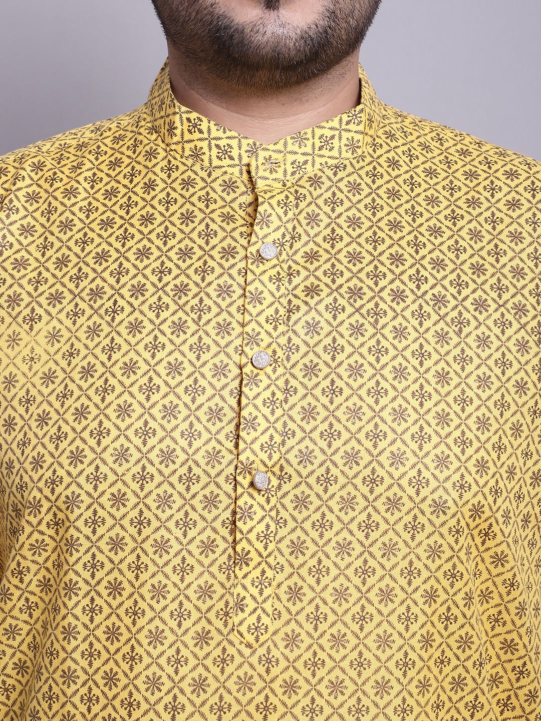 Men's Cotton Linen Mustard Kurta and White Pyjama With Cream Cotton Nehrujacket