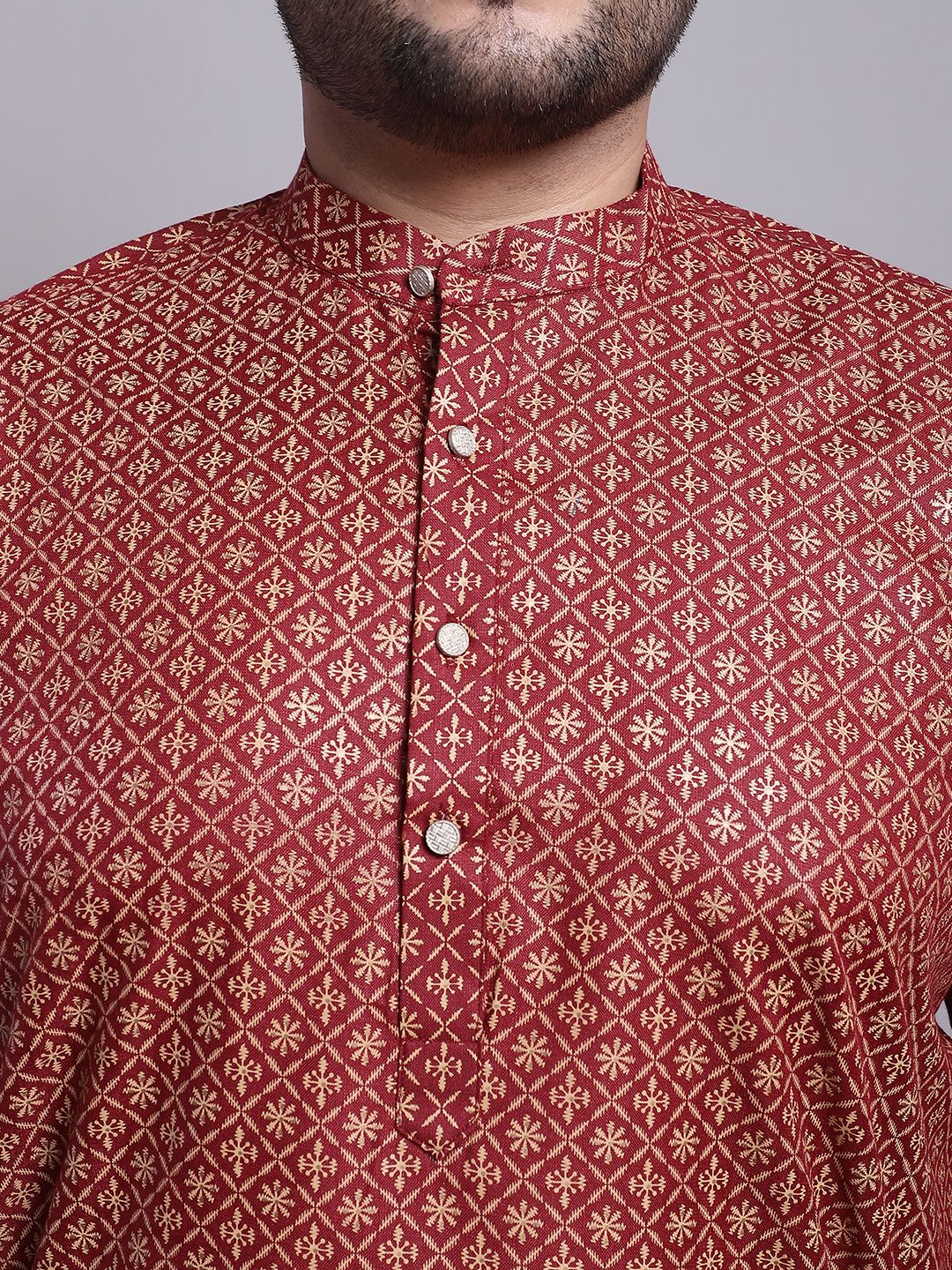 Men's Cotton Linen Maroon Kurta and White Pyjama With Cream Cotton Nehrujacket