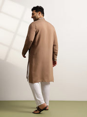 Men’s Cotton Brown Long Kurta with All-Over Nature & Animal Embroidery