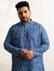 Men’s Cotton Bandhani Print Embroidered Teal Long Kurta