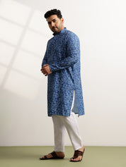 Men’s Cotton Bandhani Print Embroidered Teal Long Kurta