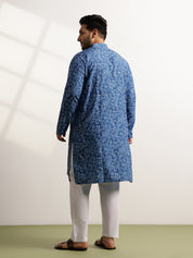 Men’s Cotton Bandhani Print Embroidered Teal Long Kurta