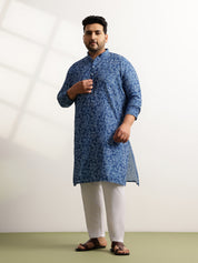 Men’s Cotton Bandhani Print Embroidered Teal Long Kurta