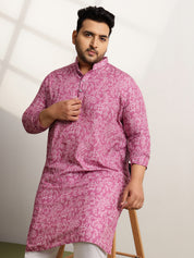 Men’s Cotton Bandhani Print Embroidered Coral Long Kurta